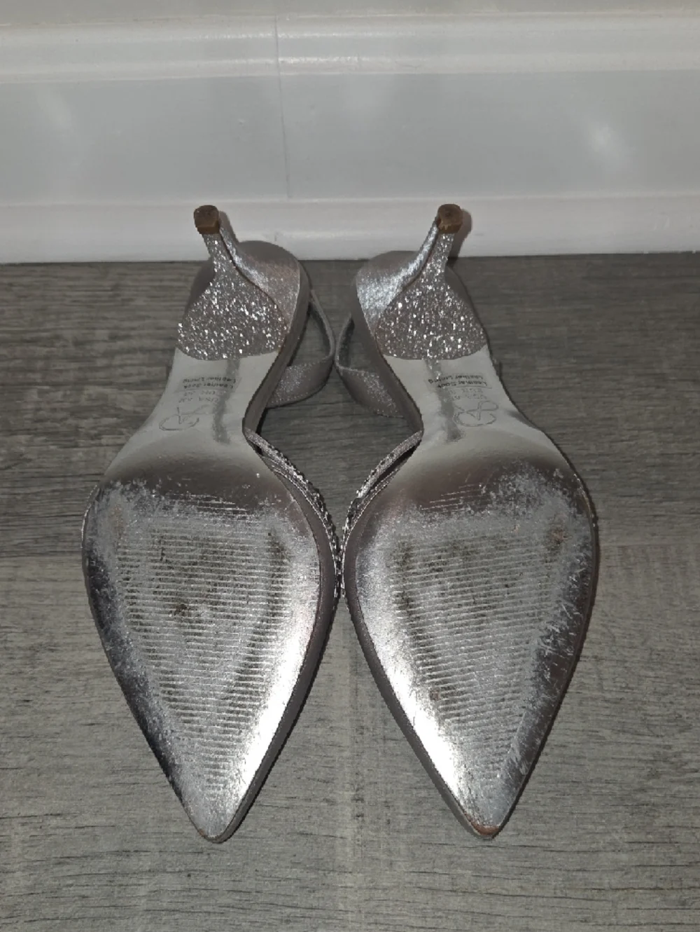 Adrianna Papell Metallic Silver Pointed Slingback Heels with Crystal Accents